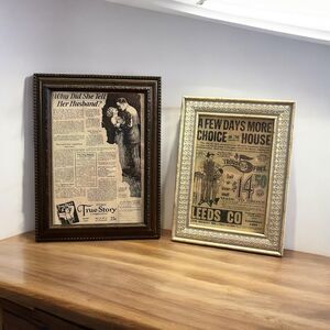 Set Of 2 Vintage Reproduction Framed Advertisements Leeds True Story Magazine